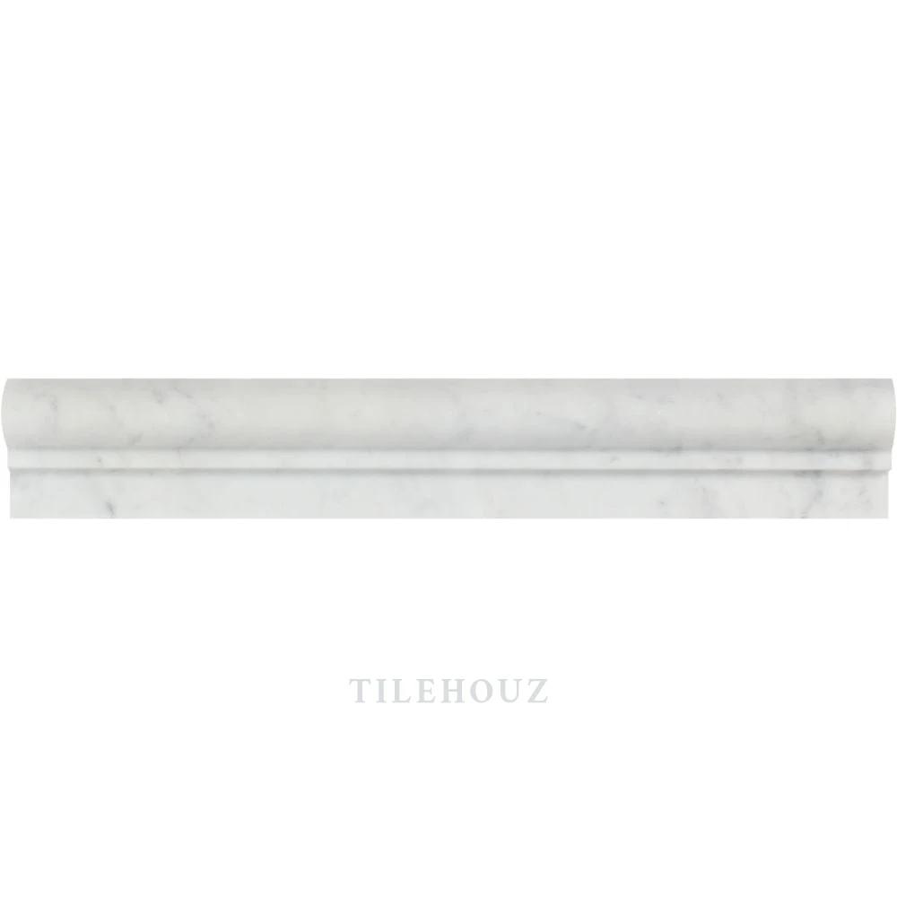Carrara White Marble 2x12 single-step chair rail trim, polished and honed, with subtle gray veining, Tilehouz.