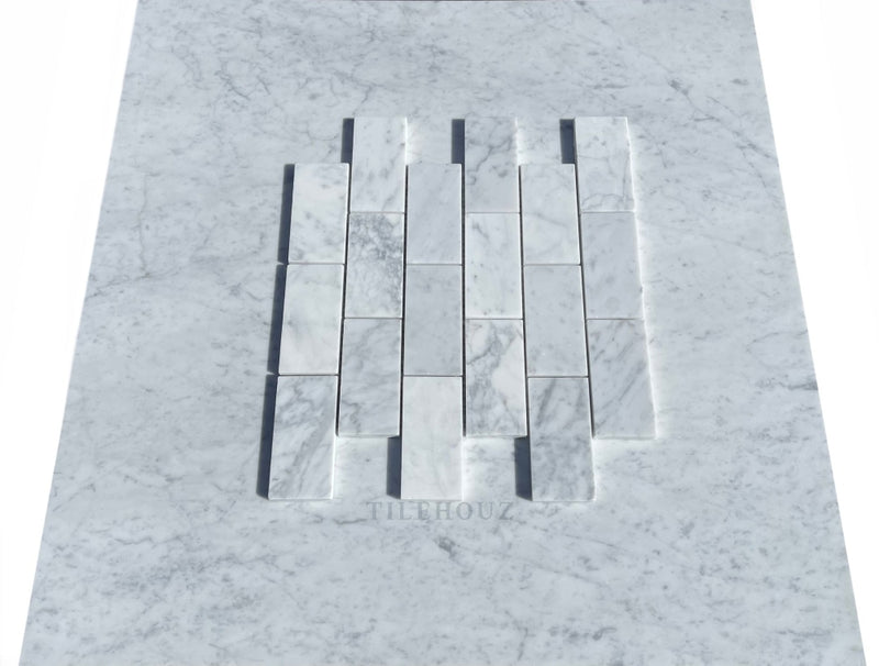 Carrara White Premium Italian Marble 2 X 4 Brick Mosaic Tile Polished&Honed Wall & Ceiling