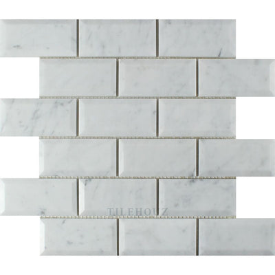 Carrara White Marble 2 X 4 Deep-Beveled Brick Mosaic Tile Polished&honed Tiles