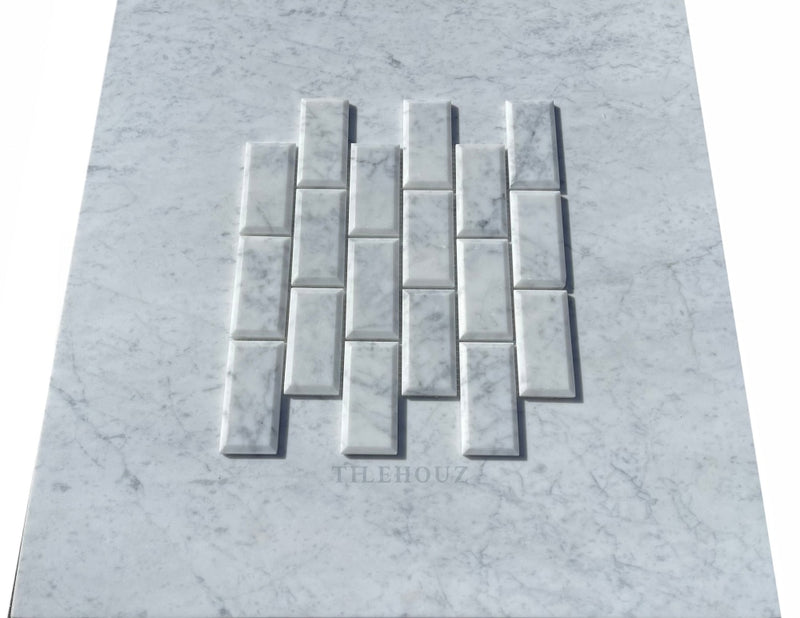 Carrara White Premium Italian Marble 2 X 4 Deep-Beveled Brick Mosaic Tile Polished&Honed Wall &