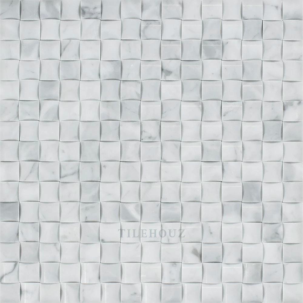 Carrara White Marble 3-D Small Bread Mosaic Tile by Tilehouz, polished & honed wall & ceiling tile