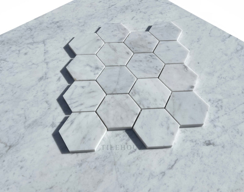 Carrara White Marble 3 X Hexagon Mosaic Tile Polished&Honed Wall & Ceiling