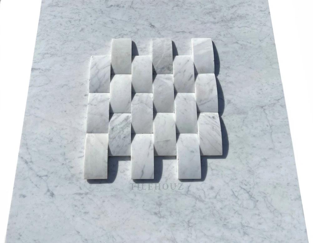 Carrara White Marble 3D 2x4 Arched Mosaic tile, polished & honed, Tilehouz
