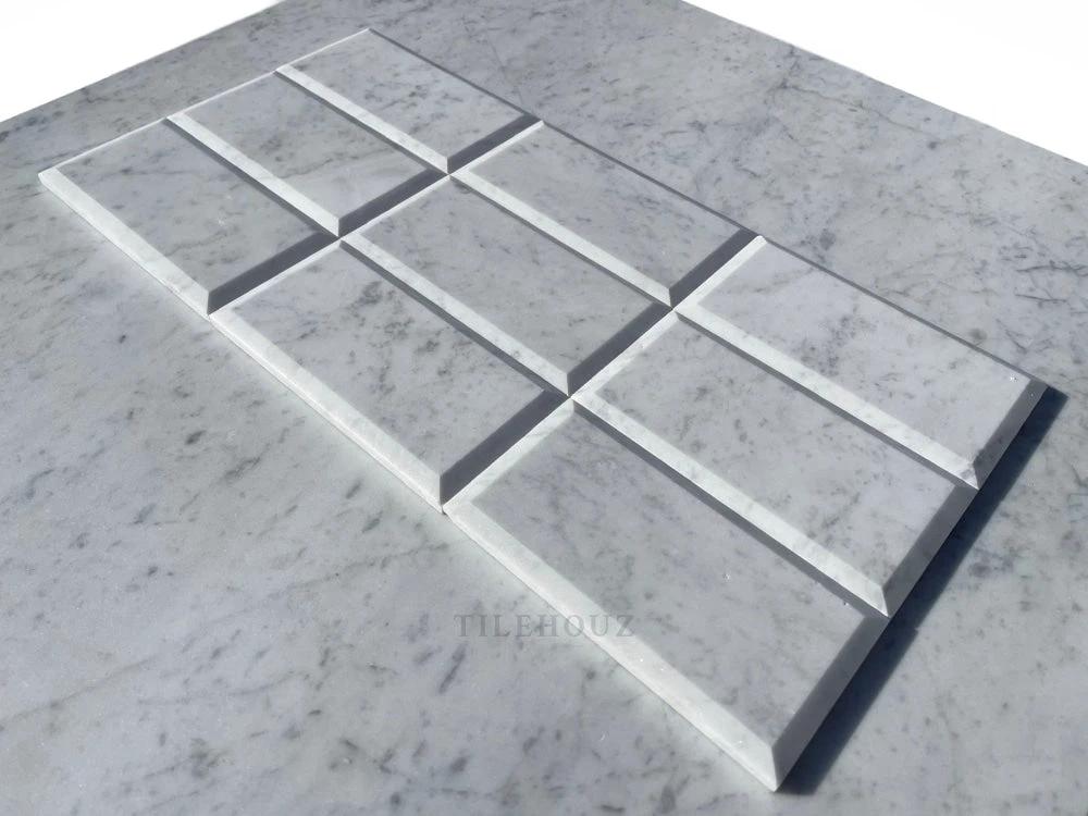 Carrara White Marble 3x6 Deep Beveled Tiles by Tilehouz, polished and honed finishes.