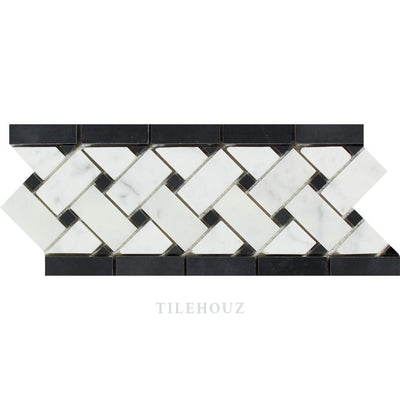 Carrara White Marble 4 3/4 X 12 Basketweave Border W/ Black Dots Polished&honed Mosaic Tiles