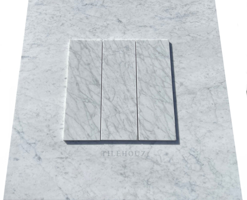 Carrara White Premium Italian Marble 4X12 Tile Polished&Honed Wall & Ceiling
