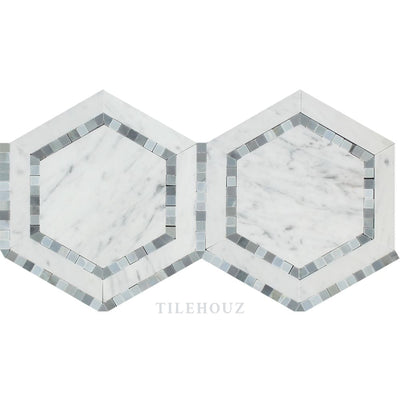Carrara White Marble 5 X Hexagon Mosaic Tile (W/ Bardiglio/blue-Gray) Polished&honed Tiles