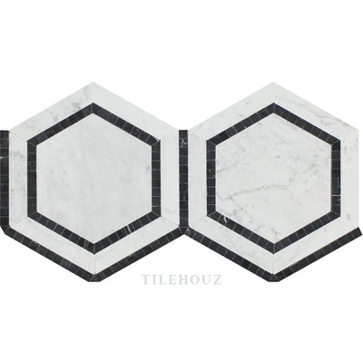 Carrara White Marble 5 X Hexagon Mosaic Tile (W/ Black) Polished&honed Tiles