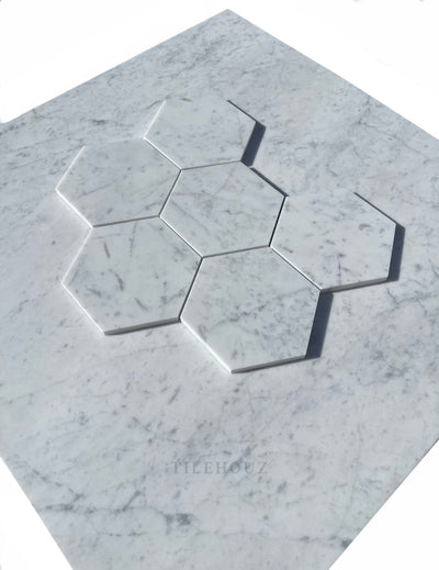 Carrara White Marble 5 X Hexagon Mosaic Tile Polished&Honed Wall & Ceiling