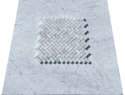 Carrara White Premium Italian Marble 5/8 X 1 1/4 Mini Herringbone Mosaic Tile Polished&Honed Wall &