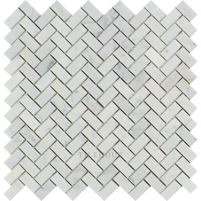 Carrara White Marble 5/8 X 1 1/4 Mini Herringbone Mosaic Tile Polished&honed Tiles