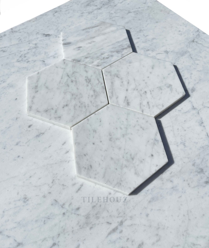 Carrara White Marble 6 Hexagon Mosaic Polished&Honed