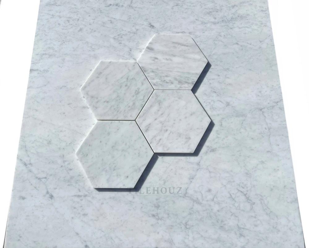 Carrara White Marble hexagon mosaic tile, 6in, polished & honed, Tilehouz wall & ceiling tile