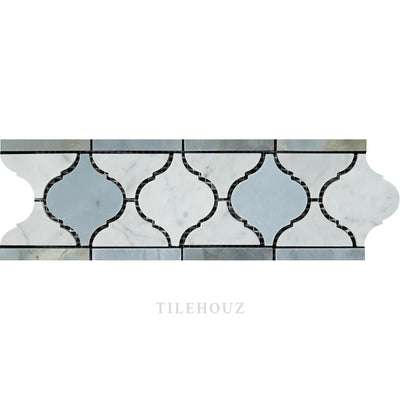 Carrara White Marble Arabesque/lantern Border (Carrara W/ Bardiglio/blue-Gray) Polished&honed Mosaic