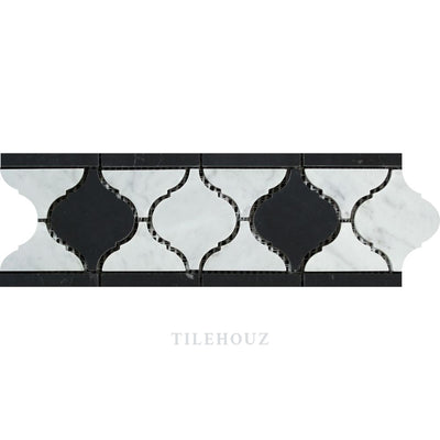 Carrara White Marble Arabesque/lantern Border (Carrara W/ Black) Polished&honed Mosaic Tiles