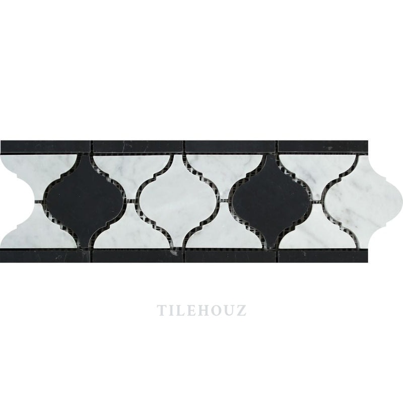 Carrara White Marble Arabesque/lantern Border (Carrara W/ Black) Polished&honed Mosaic Tiles