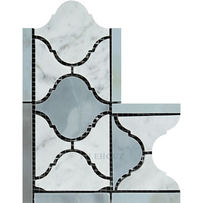Carrara White Marble Arabesque/lantern Corner (Carrara W/ Bardiglio/blue-Gray) Polished&honed Mosaic