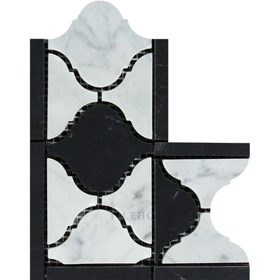 Carrara White Marble Arabesque/lantern Corner (Carrara W/ Black) Polished&honed Mosaic Tiles