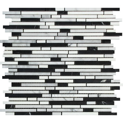 Carrara White Marble Bamboo Sticks Mosaic Tile (Carrara + Black) Polished&honed Tiles