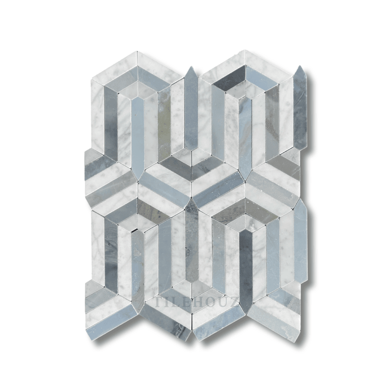 Carrara White Marble Berlinetta Mosaic W/Bardiglio Polished&Honed