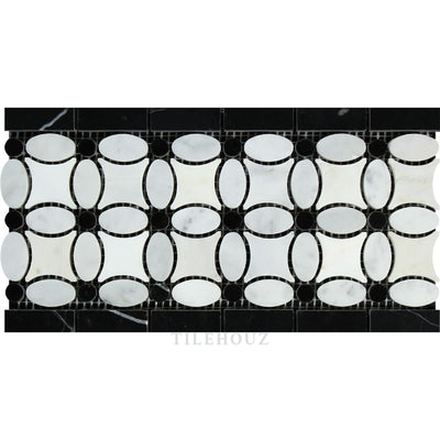 Carrara White Marble Florida Flower Border (Thassos + (Oval) Black (Dots)) Polished&honed Mosaic