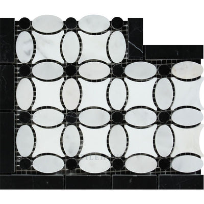 Carrara White Marble Florida Flower Corner (Thassos + (Oval) Black (Dots)) Polished&honed Mosaic