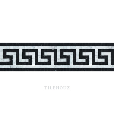 Carrara White Marble Greek Key Border (Carrara W/ Black) Polished&honed Mosaic Tiles