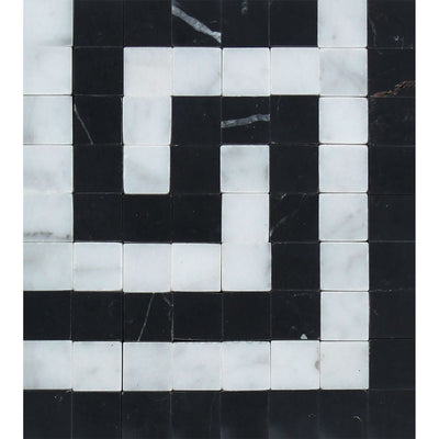 Carrara White Marble Greek Key Corner (Carrara W/ Black) Polished&honed Mosaic Tiles