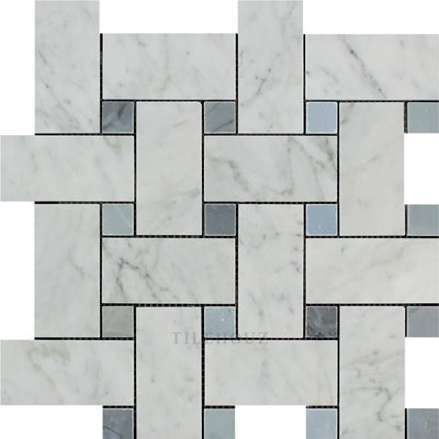 Carrara White Marble Large Basketweave Mosaic Tile (W/ Bardiglio/blue-Gray Dots) Polished&honed