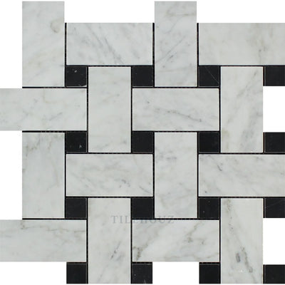 Carrara White Marble Large Basketweave Mosaic Tile (W/ Black Dots) Polished&honed Tiles