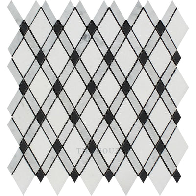 Carrara White Marble Lattice Mosaic Tile (Thassos + Black) Polished&honed Tiles