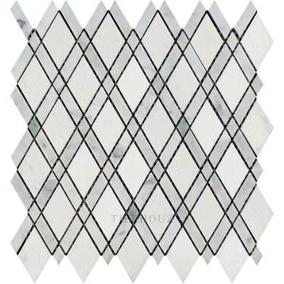 Carrara White Marble Lattice Mosaic Tile (Thassos + Ming Green) Polished&honed Tiles