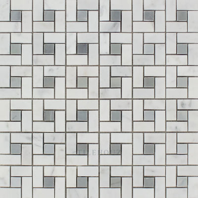Carrara White Marble Mini Pinwheel Mosaic Tile (W/ Bardiglio/blue-Gray Dots) Polished&honed Tiles