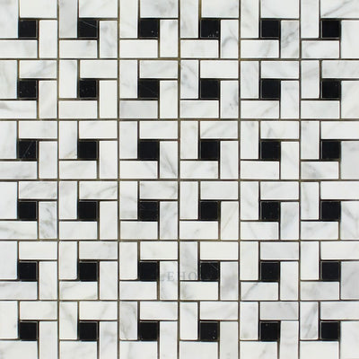 Carrara White Marble Mini Pinwheel Mosaic Tile (W/ Black Dots) Polished&honed Tiles