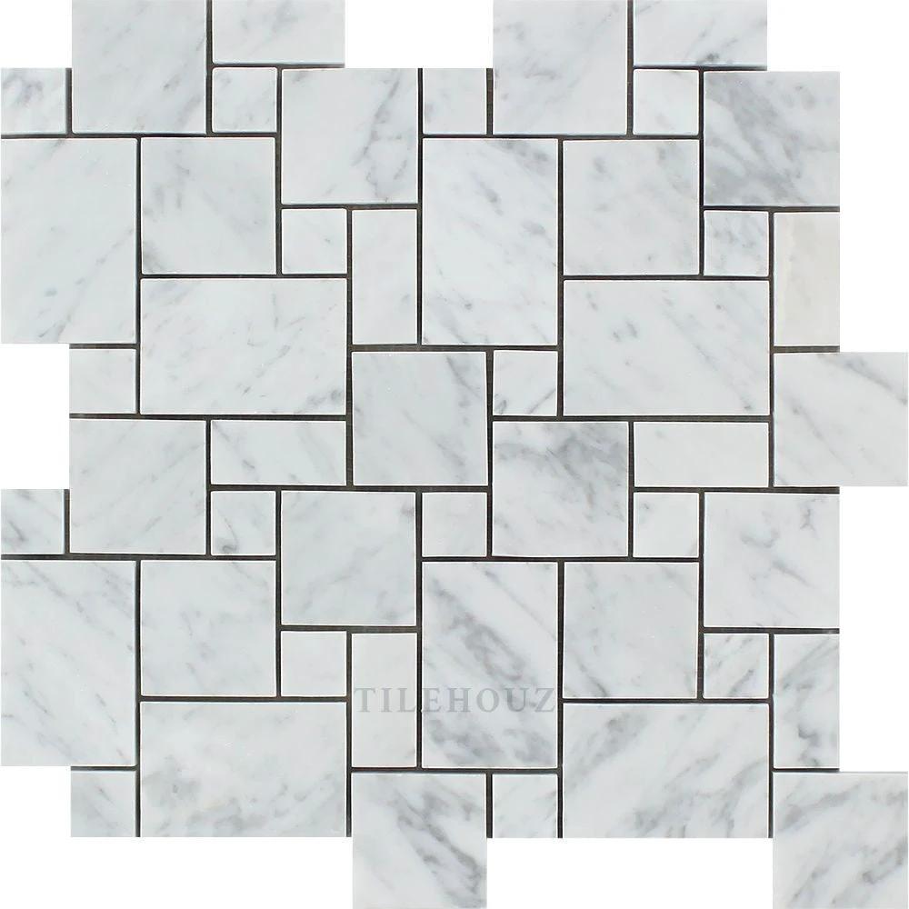 Carrara White Marble Mini Versailles Pattern Mosaic Tile Polished&Hone ...