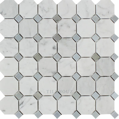 Carrara White Marble Octagon Mosaic Tile (W/ Bardiglio/blue-Gray Dots) Polished&honed Tiles