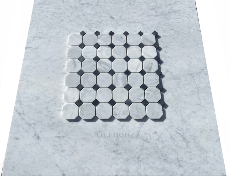Carrara White Premium Italian Marble Octagon Mosaic Tile (W/ Black Dots) Polished&Honed Wall &