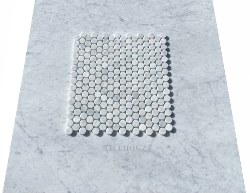 Carrara White Premium Italian Marble Penny Round Mosaic Tile Polished&Honed Wall & Ceiling