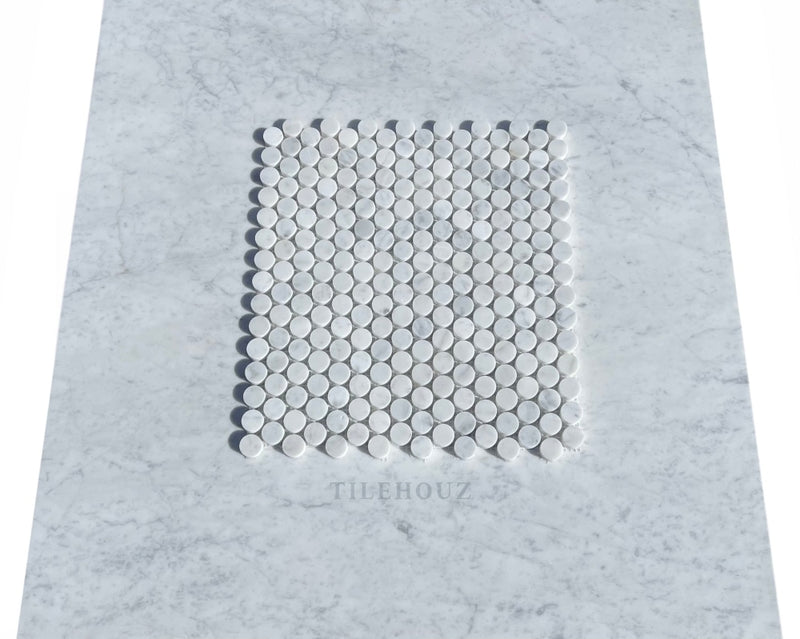 Carrara White Premium Italian Marble Penny Round Mosaic Tile Polished&Honed Wall & Ceiling