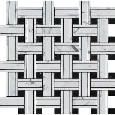 Carrara White Marble Tripleweave Mosaic Tile (W/ Black) Polished&honed Tiles