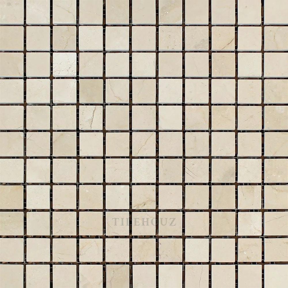Crema Marfil 1x1 marble mosaic tile, polished & honed, Tilehouz brand