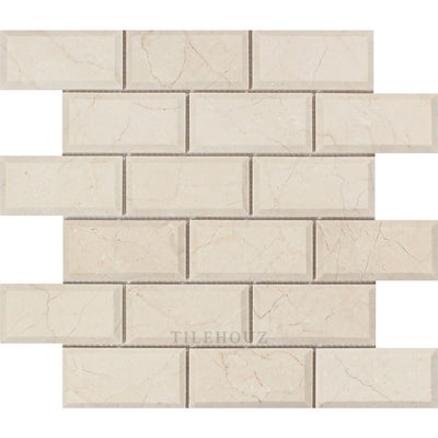 Crema Marfil 2 X 4 Marble Deep-Beveled Brick Mosaic Tile Polished&honed Tiles
