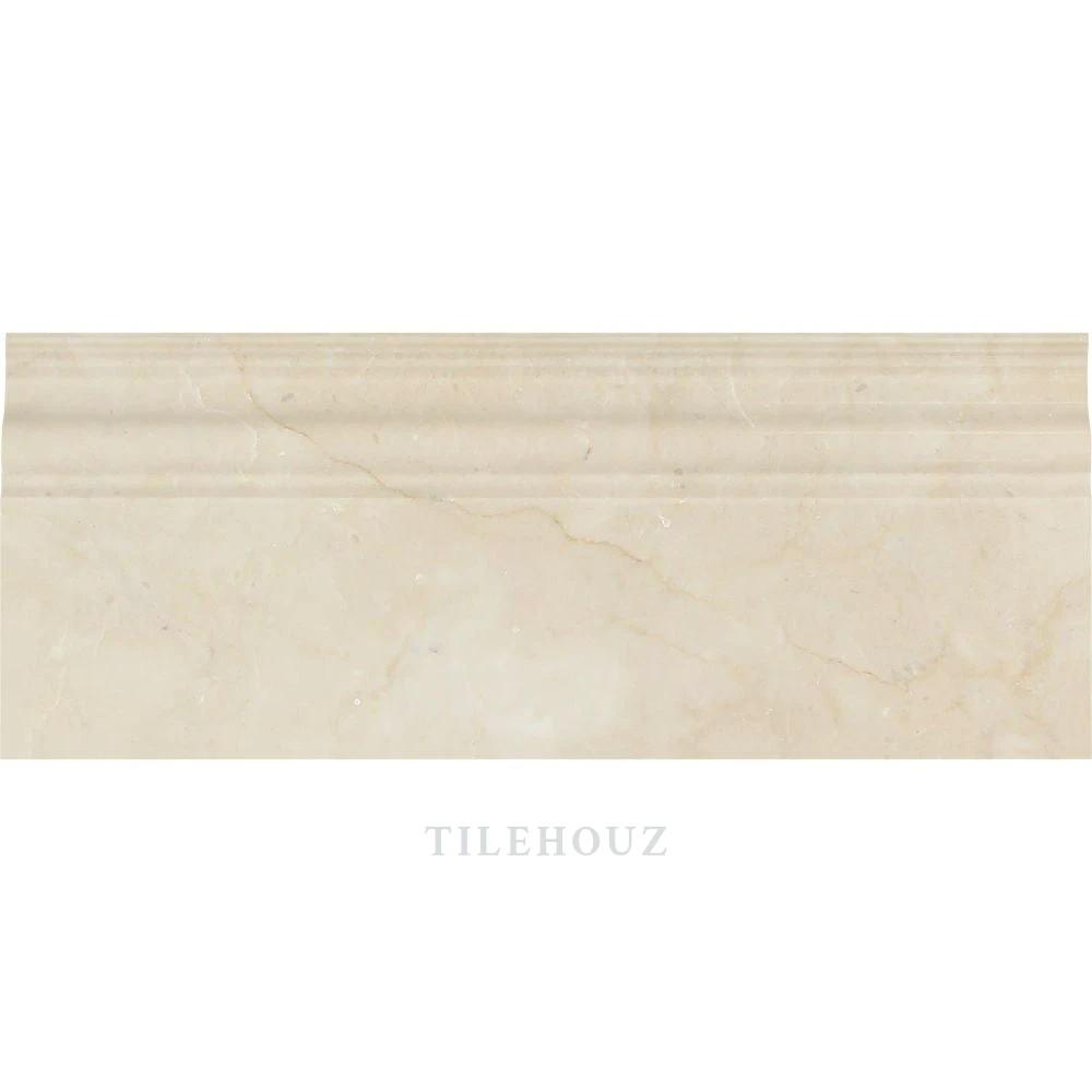 Crema Marfil marble baseboard trim 4 3/4x12 in, beige with veins, polished & honed, Tilehouz