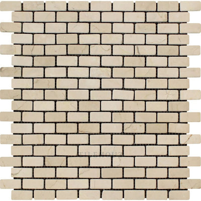 Crema Marfil 5/8 X 1 1/4 Tumbled Marble Baby Brick Mosaic Tile Tiles