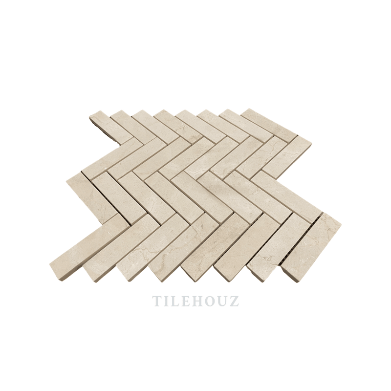 Crema Marfil Marble 1X4 Herringbone Mosaic Polished/honed