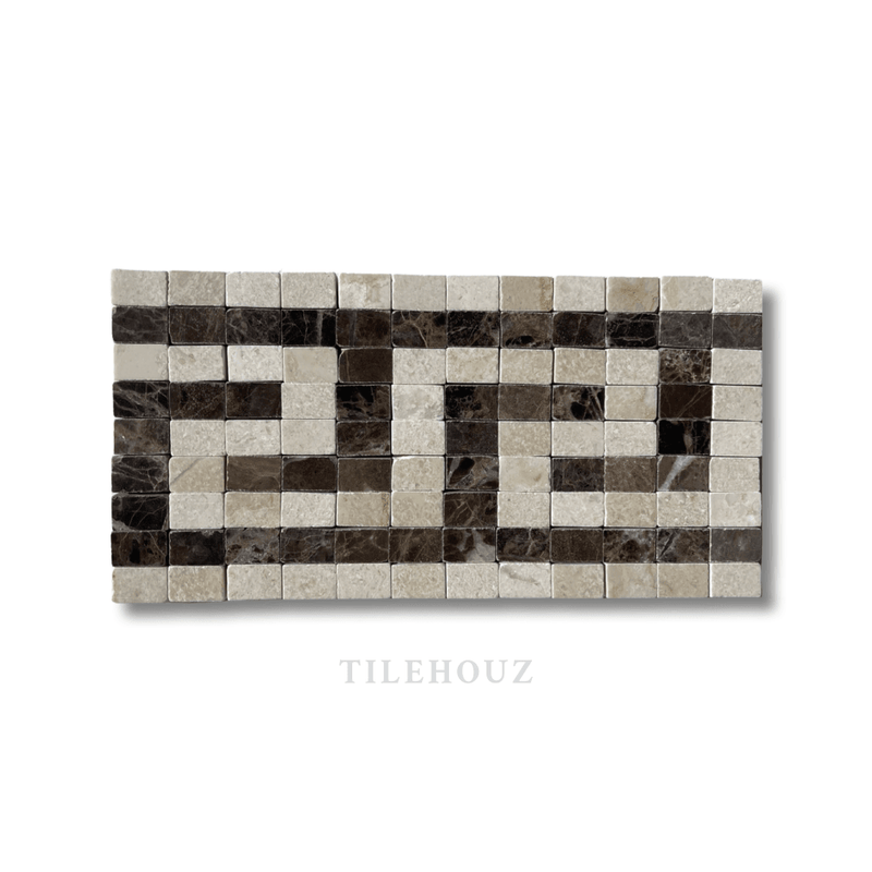 Crema Marfil Marble Greek Key Border (Crema + Emp. Dark) 3 1/2X7 Polished Wall & Ceiling Tile