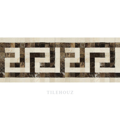 Crema Marfil Marble Greek Key Border (Crema + Emp. Dark) Polished&honed Mosaic Tiles
