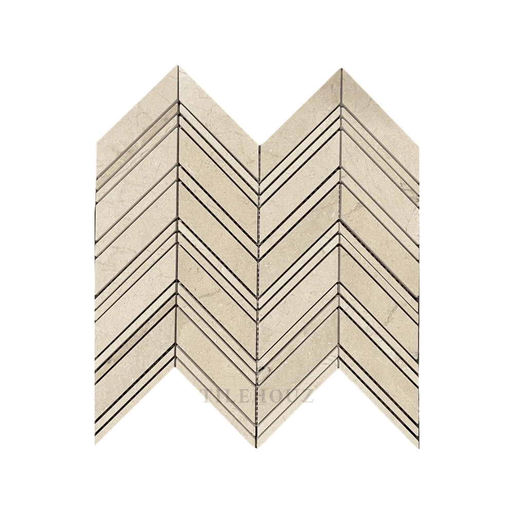 Crema Marfil marble large chevron tile with crema marfil strips, polished/honed finish Tilehouz