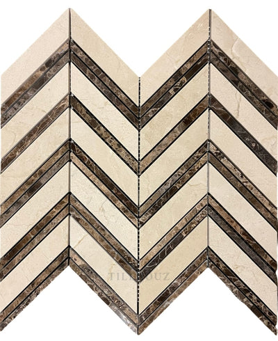 Crema Marfil Marble Large Chevron W/emperador Dark Strips Polished/honed