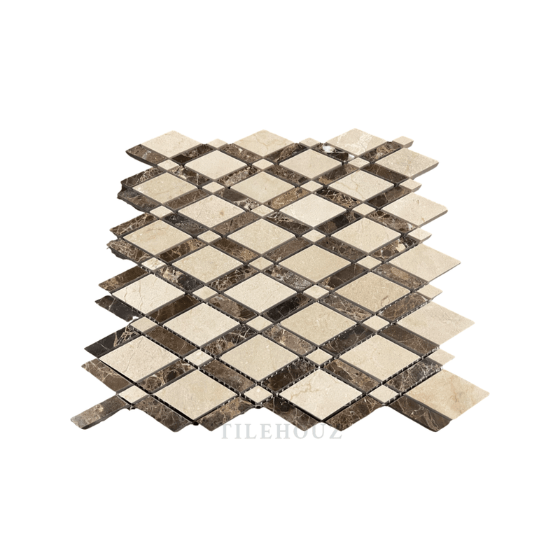 Crema Marfil Marble Lattice Mosaic W/emperador Dark Border Polished/honed